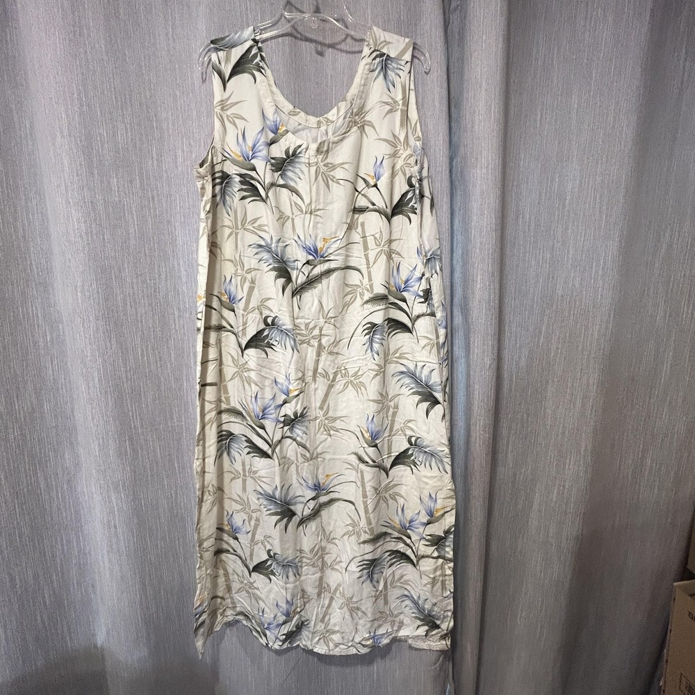 Paradise Found Dress Womens XL White Floral Hawaiian Maxi Sundress Made USA